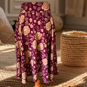 Agnes & Dora Midi Skirt w/Pockets Burgundy with Gold Floral Print